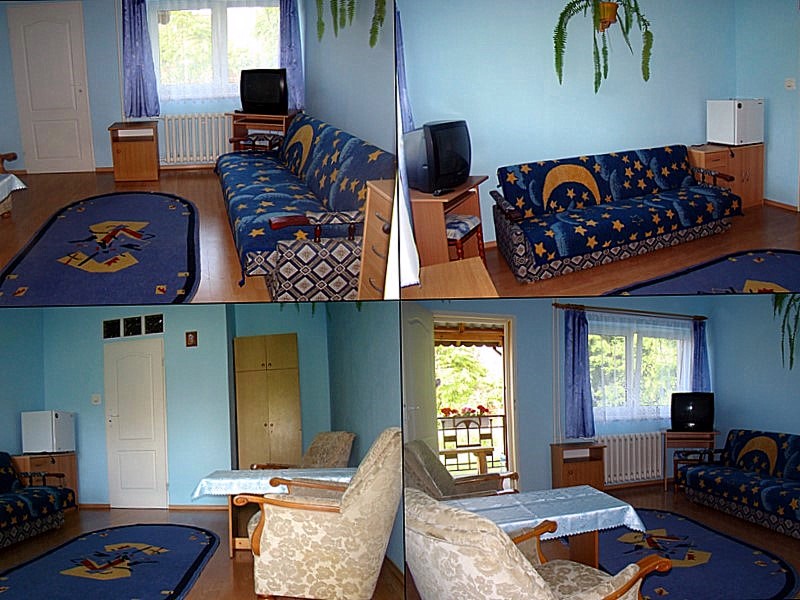 Kilka zdjęć pokoju z niebieskim ścianami